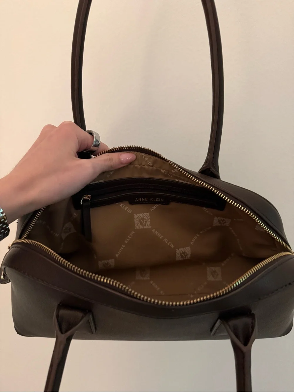 Anne Klein Brown Dome Satchel with Scarf Accent